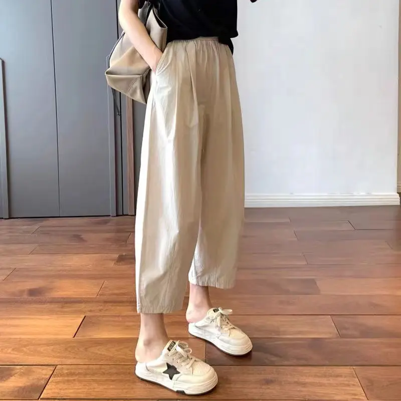 

Solid Casual Pants For Women's Summer New Korean Office Lady Elegant Loose Fitting Straight Tube Harun Trendy Pants High-waist