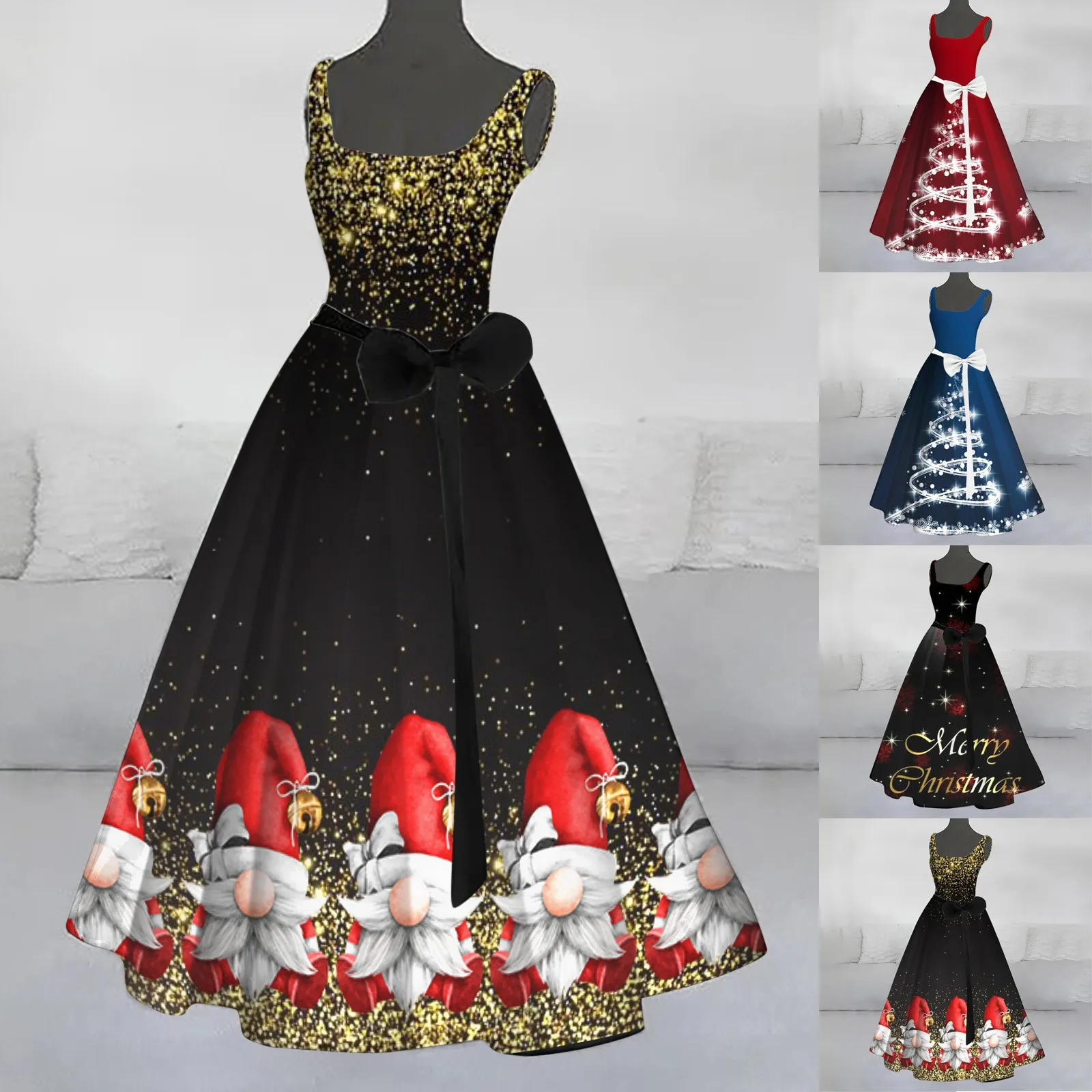 

Womens Knee Length Swing Dress Christmas Costumes For Women Casual Sleeveless Dress Wedding Guest Women Maxi Dresses Summer