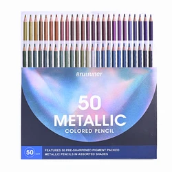 Brutfuner Professional Soft Oil Watercolor Colored Pencils for Artistic Drawing and Sketching (Metal 50 Colors)