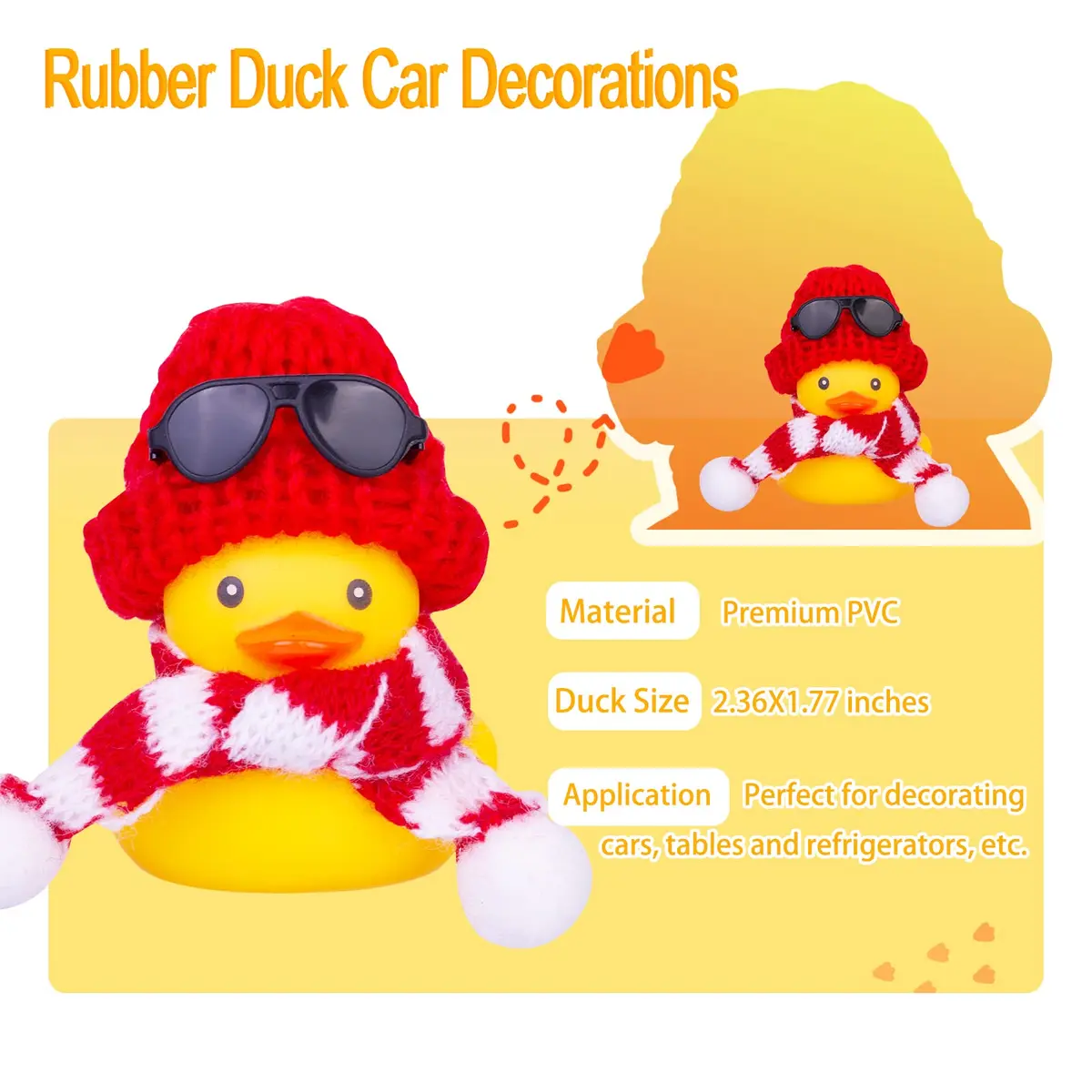2 Set Rubber Duck Car Ornaments Yellow Duck Christmas Car Dashboard Decorations for Car Dashboard Accessories Holiday — view 5