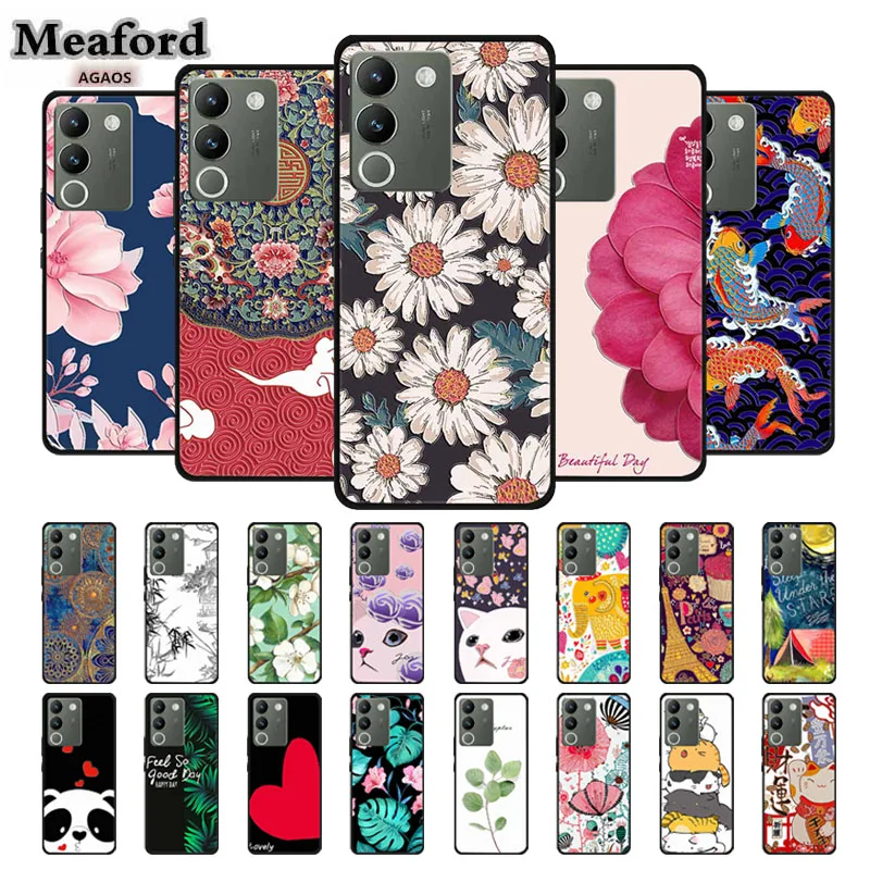 

Luxury Phone Case for Vivo Y200 Emboss 3D Capa for Vivo Y200 5G Luxury Silicone Coque Flower 6.7" Fundas Protective Capas Bumper