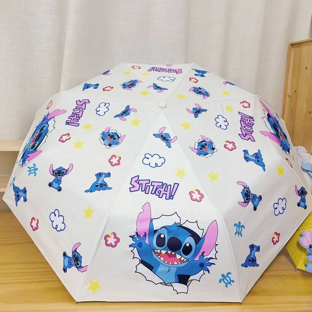 

New Stitch Cute Cartoon Folding Fully Automatic Sun Umbrella Creative Rain or Shine Student Sun Protection UV Umbrella Wholesale