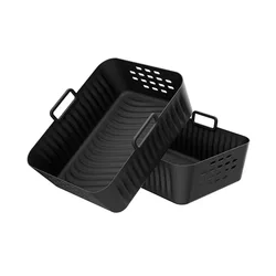 2 - Piece Reusable Rectangle Silicone Air Fryer Liners (Black)