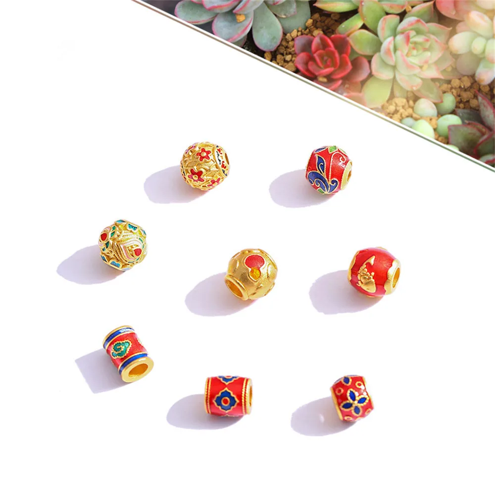 

Vietnam Sand Gold Barrel Beads Diy Accessories for Men Women Handmade Auspicious Clouds Ancient Style Flowers Koi Fish Gourd