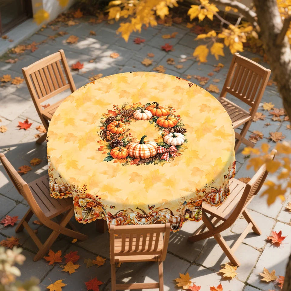 Autumn Checkered Pumpkin Pattern Tablecloth