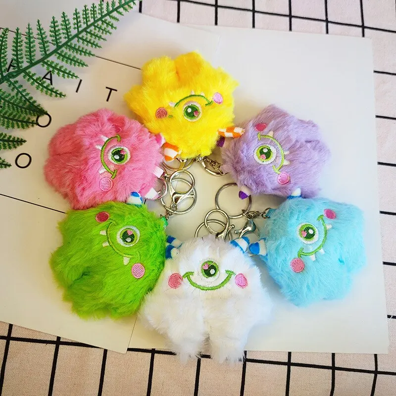 Plush Keychain 2 Pieces Big Eyed Monster Keychain Random Color Single Eyed Beast Plush Pendant