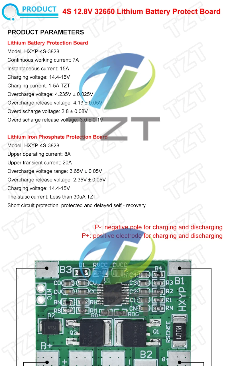BMS 4S 3,2 V 3,7 V 8A LiFePO4/Lithium-Batterie Ladeschutzplatine 12,8 V 14,4 V 18650 32650 Batteriepacks 20 A Strombegrenzung – Detail 4