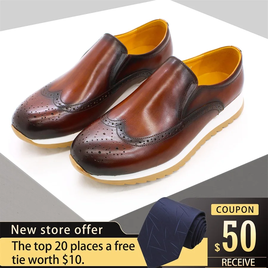

New Trend Men's Casual Leather Shoes Luxury Handmade Brogue Sneakers Comfortable Singing and Dance Banquet Dating Men's Loafers