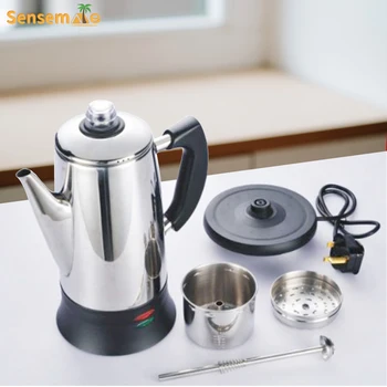 SENSEMAKE-전기 커피 퍼콜레이터, 스테인리스 스틸, 퀵 브루, 빈티지 스파우트, 12 컵, 110V, 220V
