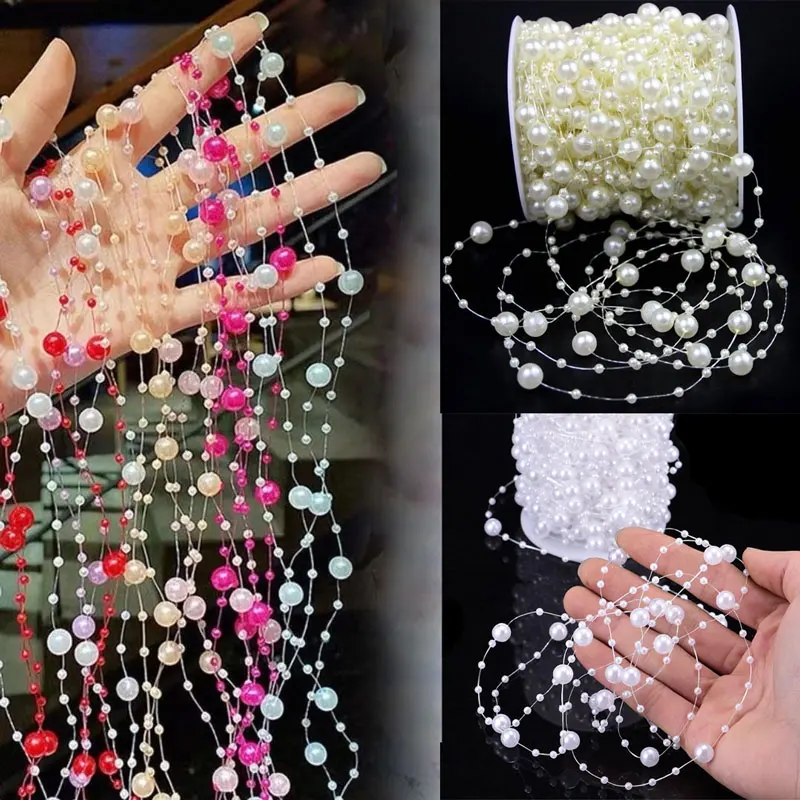 Imitation Pearl String Fishing Line Artificial Pearls String 8+3mm Bead Chain for Craft Garland Flower Wedding Decor 2/5/10Meter