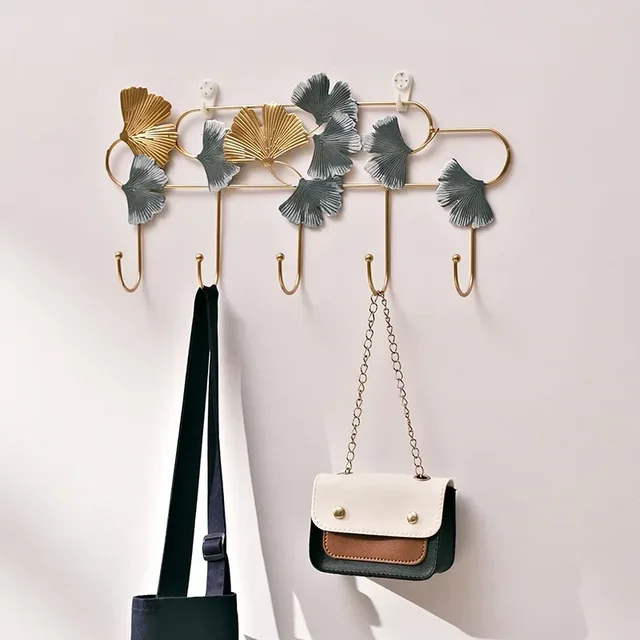 Style Cap Hook Organizer Iron Leaf Hanging Nordic Accessories Golden Key Hanger Creative Home Art Wall Decoration Coat Storage 3