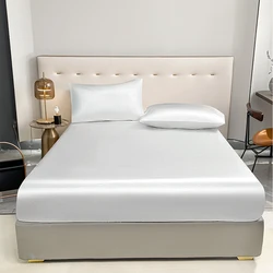 Luxurious Black and Gold Waterproof Fitted Bed Sheet with Elastic Band - Anti-Slip Adjustable Mattress Cover - 200x220x25cm (White)