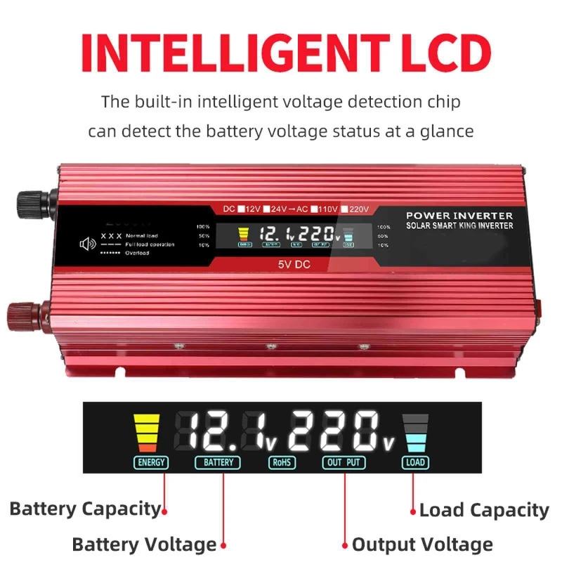 2000W DC 12V AC 220V 전원 인버터, 수정 사인파 LCD 디스플레이, USB 자동차 변압기 변환 충전 컨버터