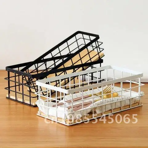 

Iron Storage Basket Tableware Sundries Organizer Desktop Cosmetics Finishing Storage Basket Home Decoration Wrought