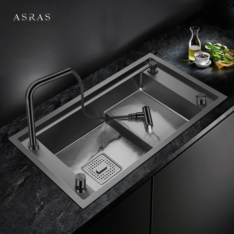 ASRAS Stepped Nanometer Sink 304 Stainless Steel Handmade Sinks 4mm Thickness 220mm Depth Large