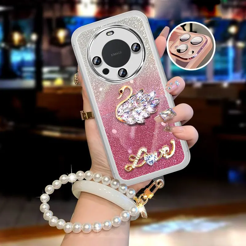 Diamond Swan Mate60, Hülle für Huawei Mate 60 Pro Plus 20 Nova Y61 Y 70 90 91 Perlenarmband Glitzerhülle Mate60 pro+_voghion.com