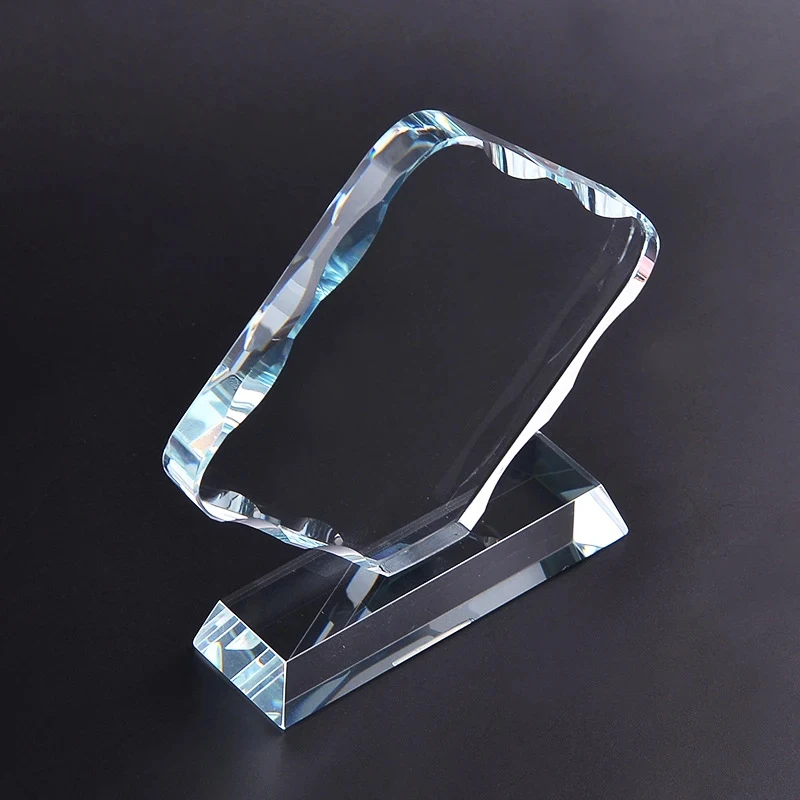 New Customized Free rhombus Shape Crystal Glass Plaque Trophy Meeting Events Award Cup Home Decor Handicraft Souvenir Medal, 1Pc