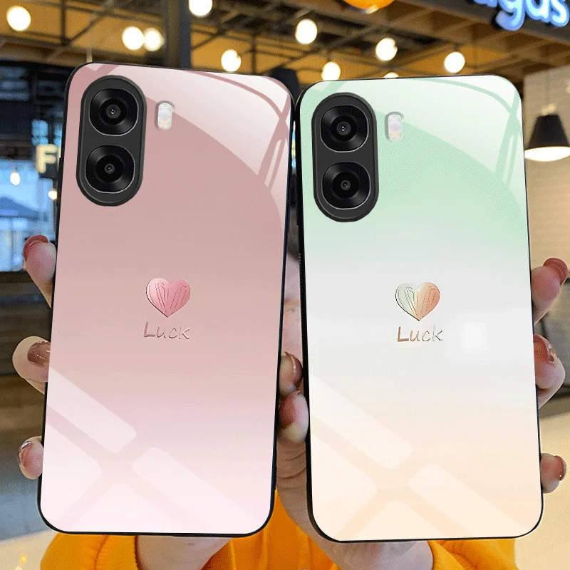 Loving Heart Design Tempered Glass Protective Back Case Cover