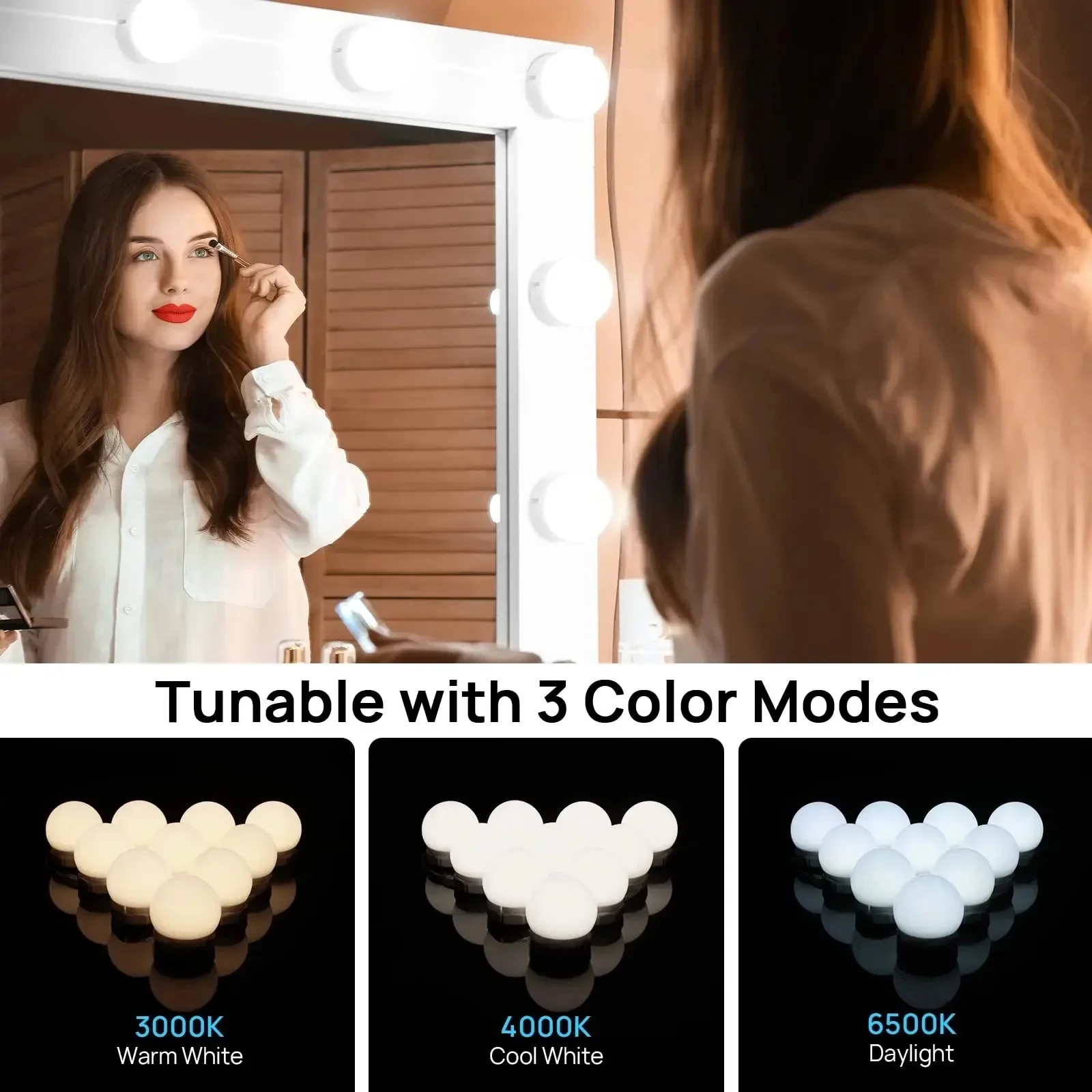 Mirror Lights,Makeup Mirror Lights,Vanity Light,Makeup Lamp LED Vanity Lights for Mirror Vanity Lights Stick on with 10 Dimmable Bulbs Hollywood Mirror for Makeup Dressing Room