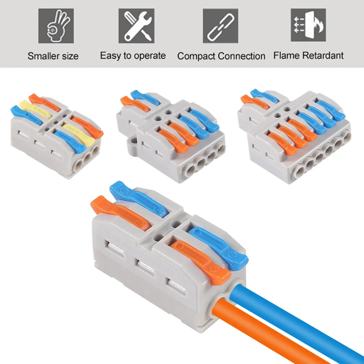 Wire Connector Mini Quick Wire Conductor Connector Universal Compact 2/3 Pin Splicing Push-inTerminal Block 1 in Multiple out Fixing Hole