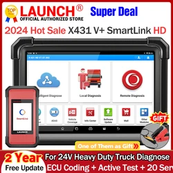 LAUNCH X431 V+ SmartLink HD Heavy Duty Truck Diagnostic Tool ECU Coding Bidirectional 20+ Service CANFD DOIP J2534 OBD2 Scanner