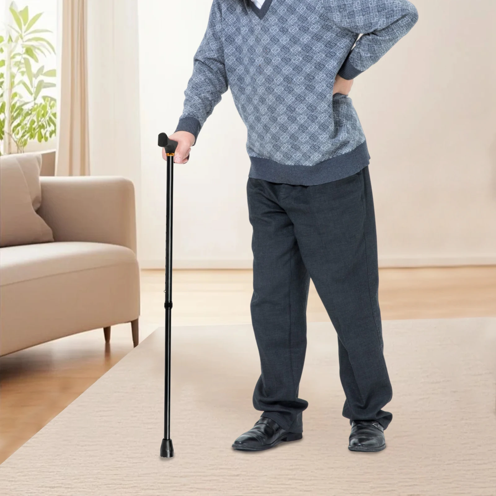 2-in-1 Stair Climbing Cane Heavy Duty Assist Cane Adjustable Convertible Walking Stick w/9" Pedal for Elderly & Mobility Aid