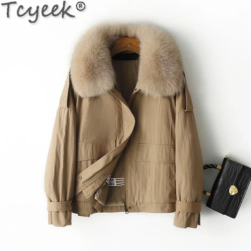 

2024 Tcyeek Elegant Women's Winter Detachable Rex Rabbit Liner Parka Warm Fox Fur Collar Fashion Jackets Woman Clothes