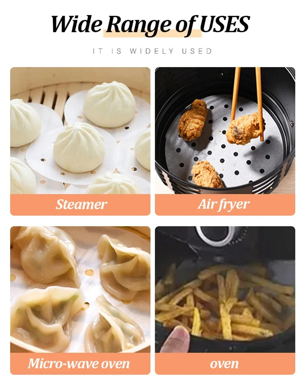 Description Picture 3 of item100PCS Air Fryer Paper Disposable Steamer Liners Kitchen Bakeware Papers Baking Non-Stick Steaming Mat Oil-absorbing Paper