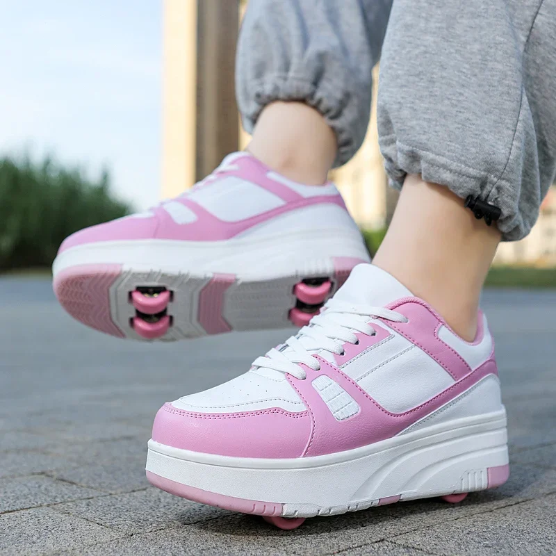 Kids Roller Skate Shoes Kids Shoes With 4 Wheels Girls Boys Children Rollerskates Outdoor Deformation Sports Skating Shoes Fashion Gift