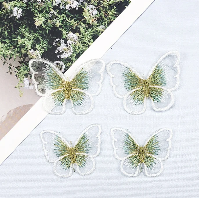 Vibrant Gold Thread Embroidered Butterfly Patches - Set of 10 in 14 Colors for Garment Embellishment