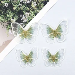 Vibrant Gold Thread Embroidered Butterfly Patches - Set of 10 in 14 Colors for Garment Embellishment (White blue)