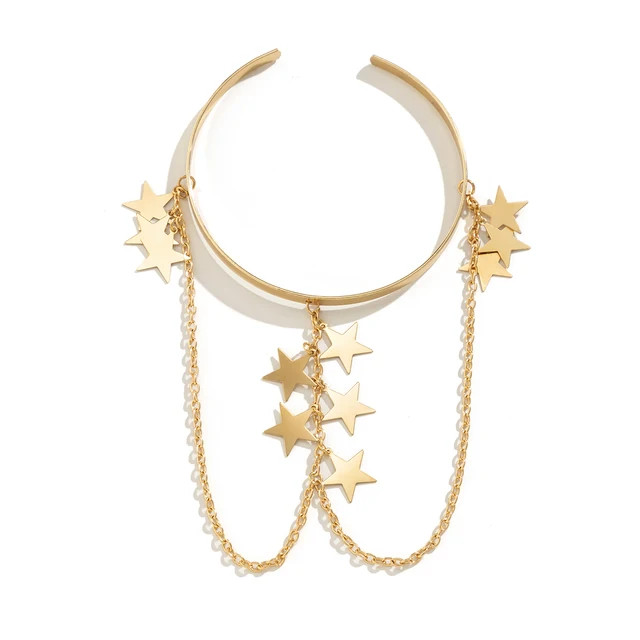 PuRui Bohemian Leaf Charm Upper Arm Bracelet Metal Leaves Tassel Pendants Arm Cuff Bangle Bracelets for Women Fashion Jewelry Gold color-8