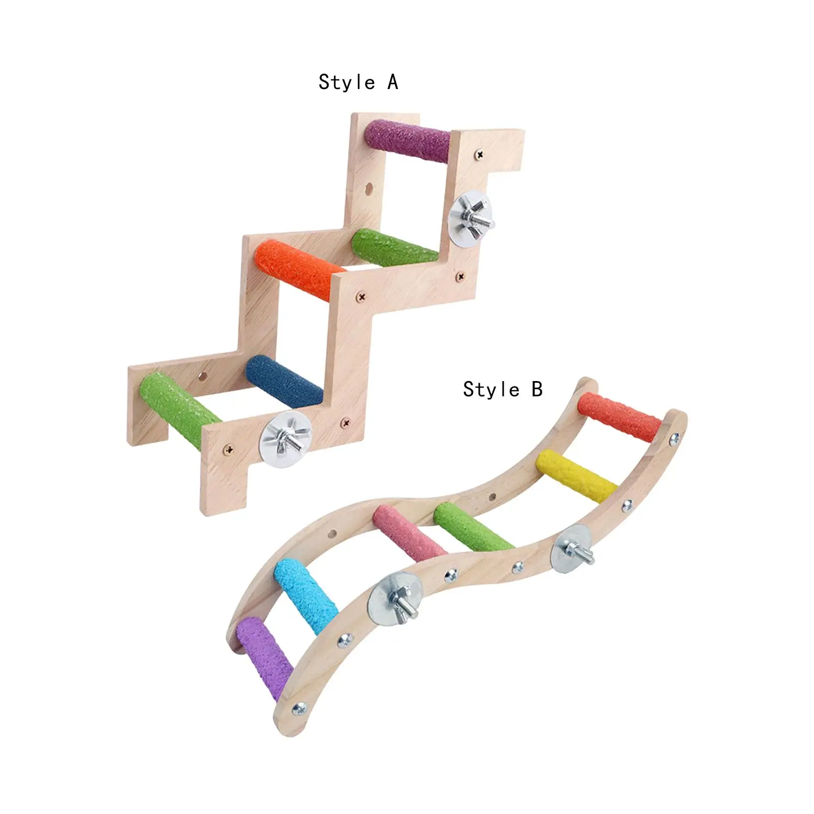Bird Toy Bird Cage Ladder Solid Wood Perch Stand for Parakeets