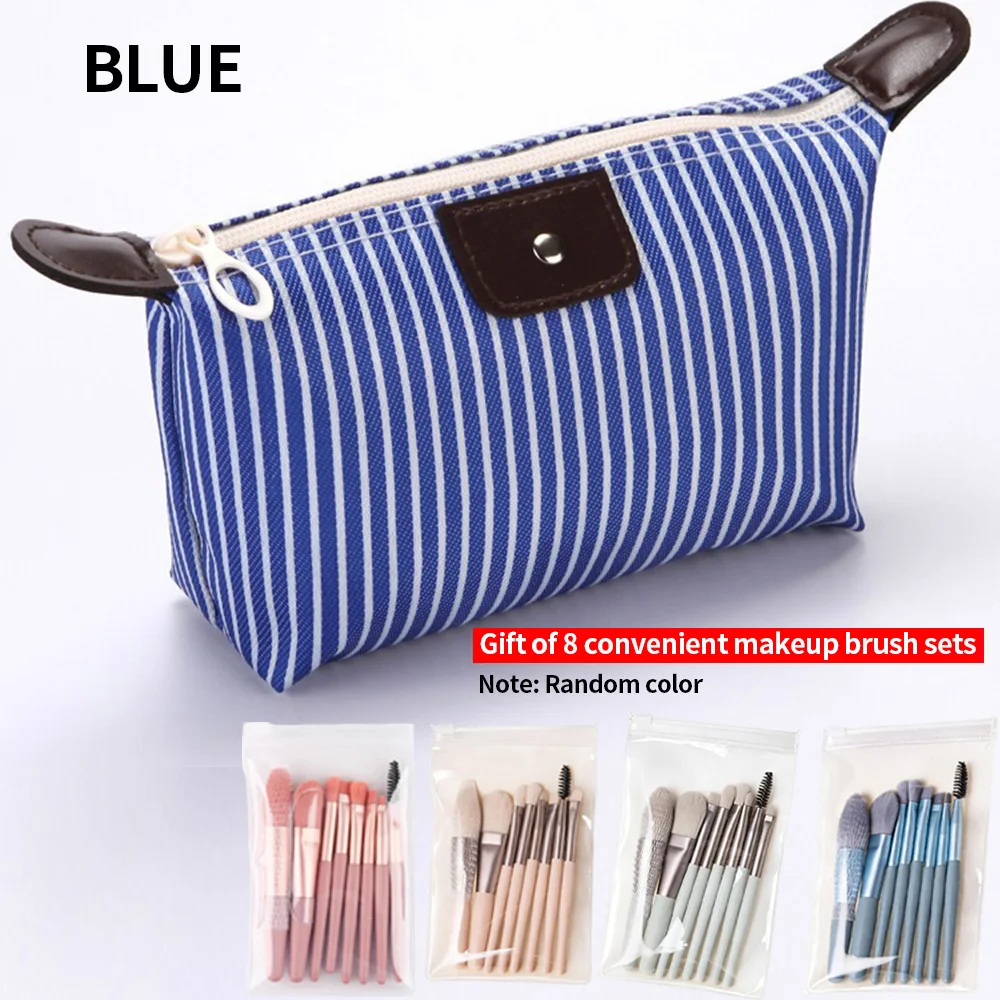 8 Makyaj Fırçası Ücretsiz! Su Geçirmez Seyahat Kozmetik Çantası - Naylon Tuvalet Malzemeleri Düzenleyici