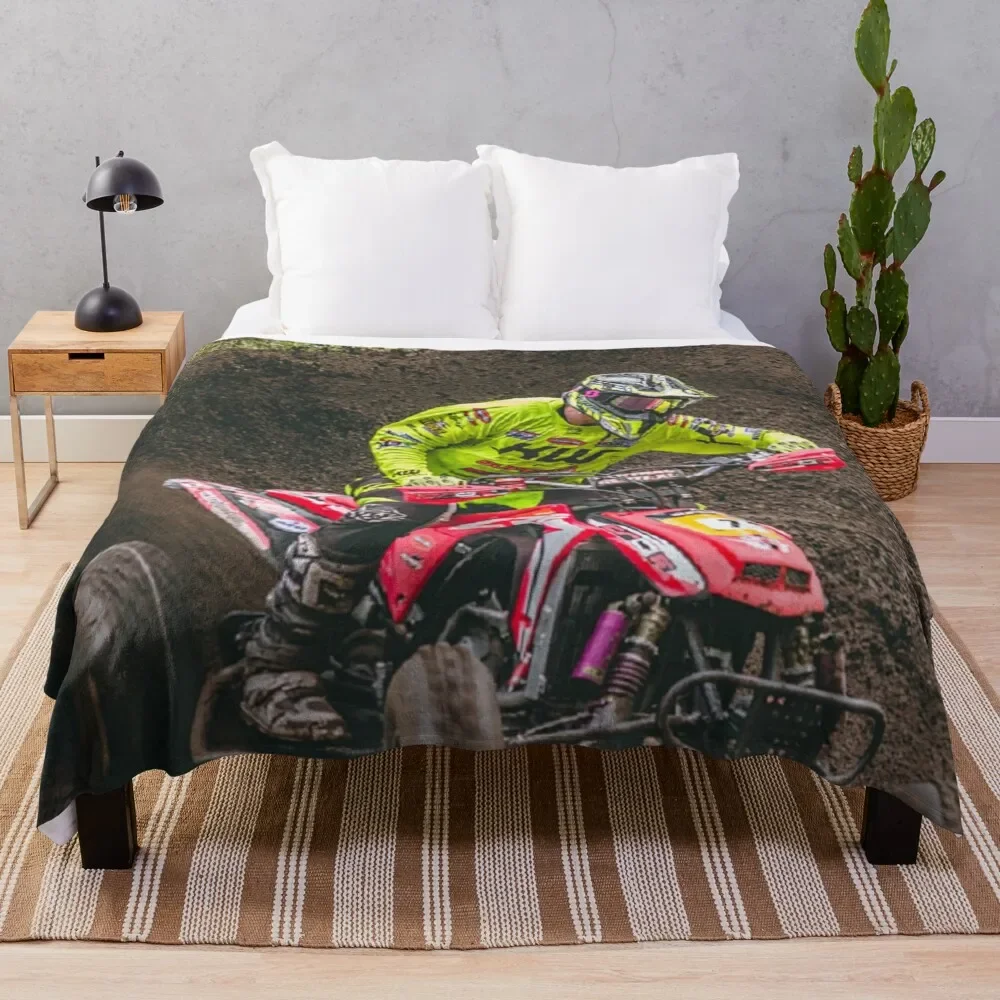 

ATV Red Quad in the Mud! 4 Wheel Racing! Throw Blanket Beautifuls Luxury Brand Designers Flannel Blankets