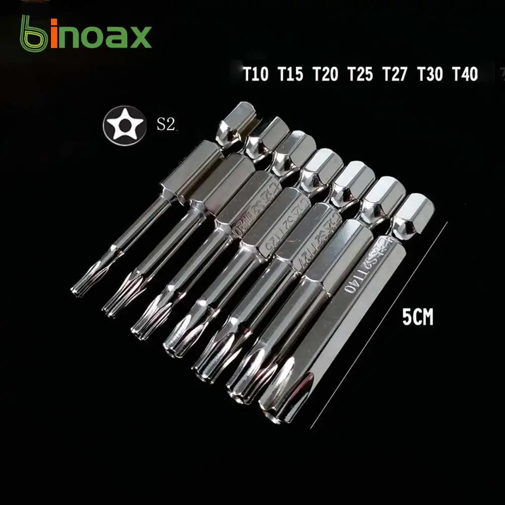 7 Pcs 50mm S2 Magnetic 5 Point Torx Screwdriver Bits 1/4