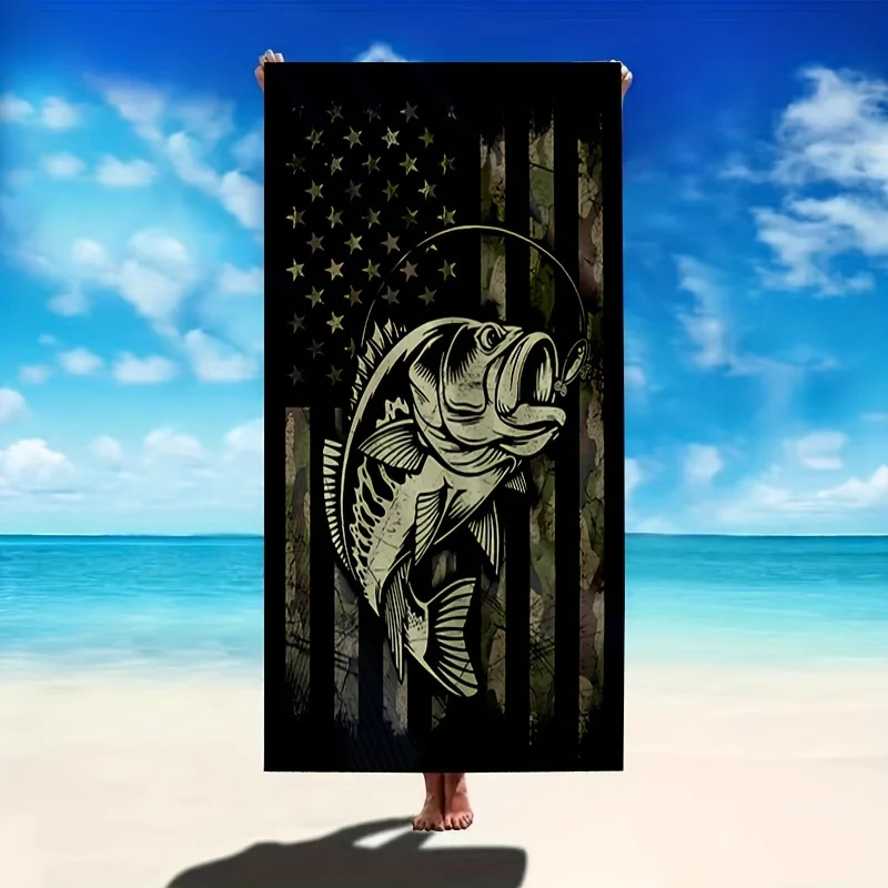 Fishing Pattern Beach Towel for Travel and Camping