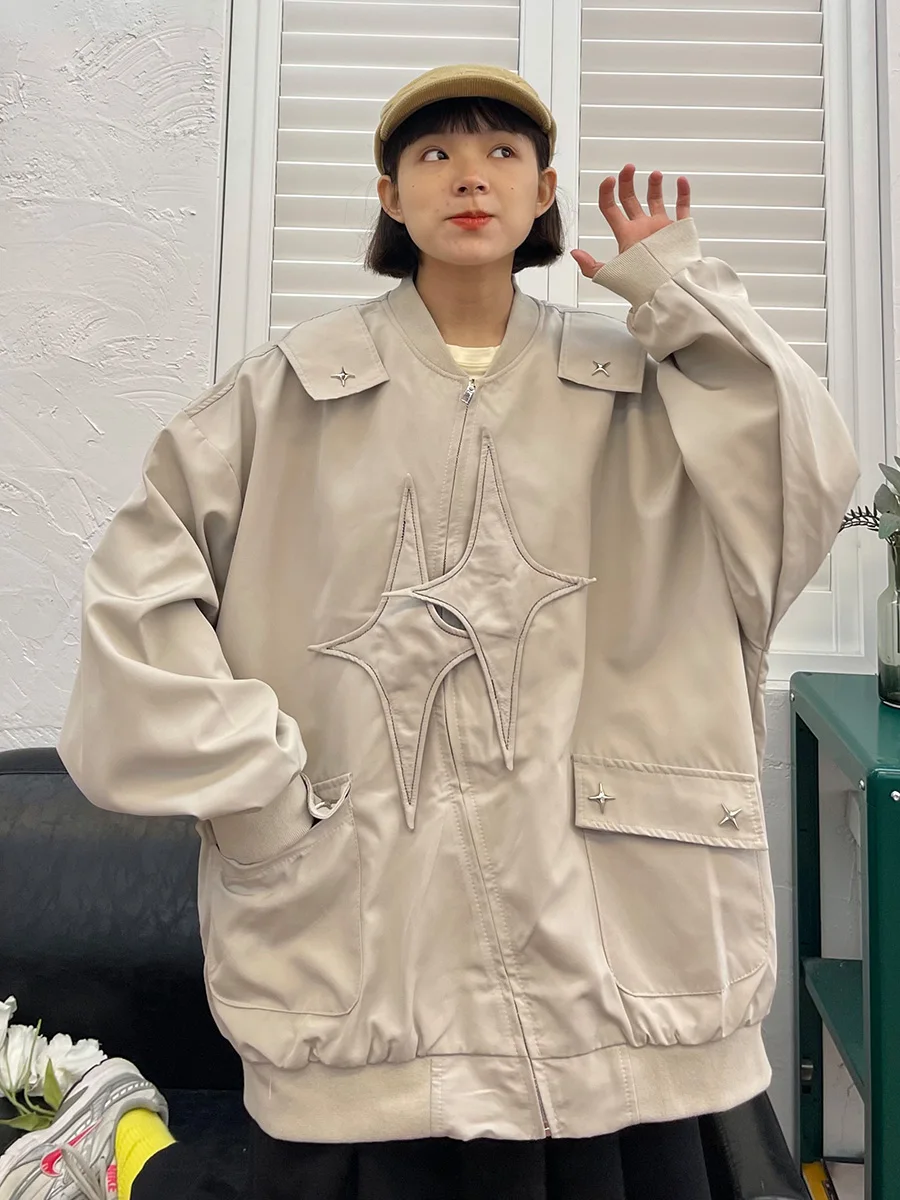 

Женские куртки с нашивками в виде звезд, Новинка осени 2023, свободные облегающие модные дизайнерские пальто в стиле бойфренд