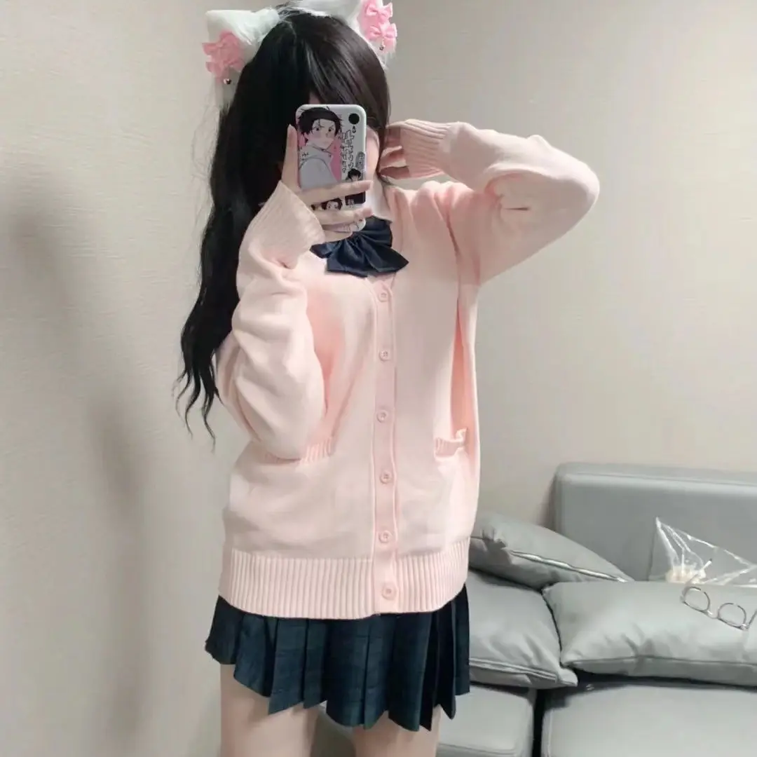 Preppy Style Jk Uniform Cardigan Sweater Japanese Style Women V-Neck Knitted Elastic Solid Slim Long Sleeve Harajuku Casual Coat 4
