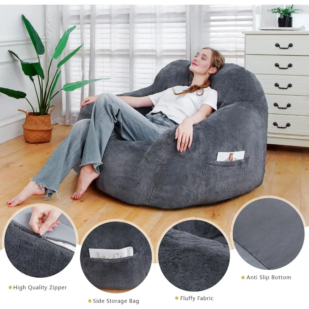 Giant Bean Bag Chair, Bean Bag Sofa with Armrests, Chairs for Adults Stuffed Memory Foam Storage Non-Slip, Removabl