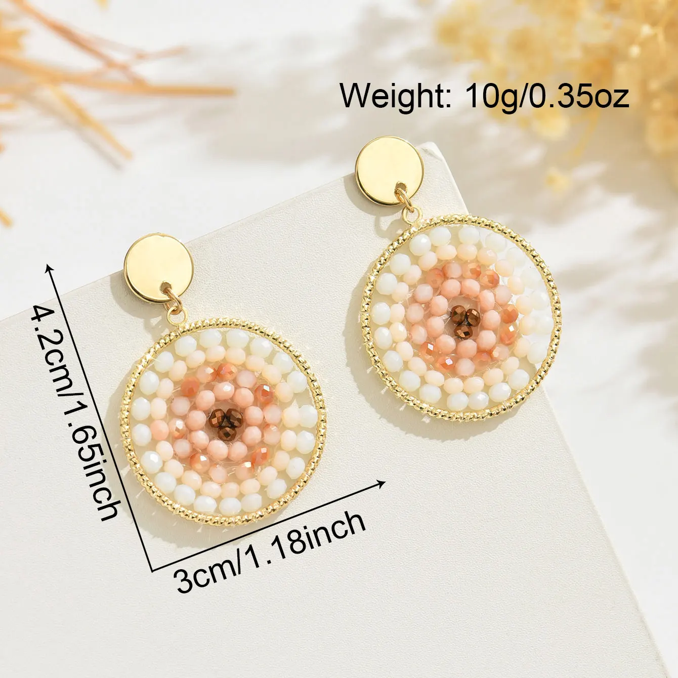 Boho Beaded Gradient Round Earrings, Handmade Women's Pendant Vintage Earrings, Perfect for Everyday Wear and Party Occasions