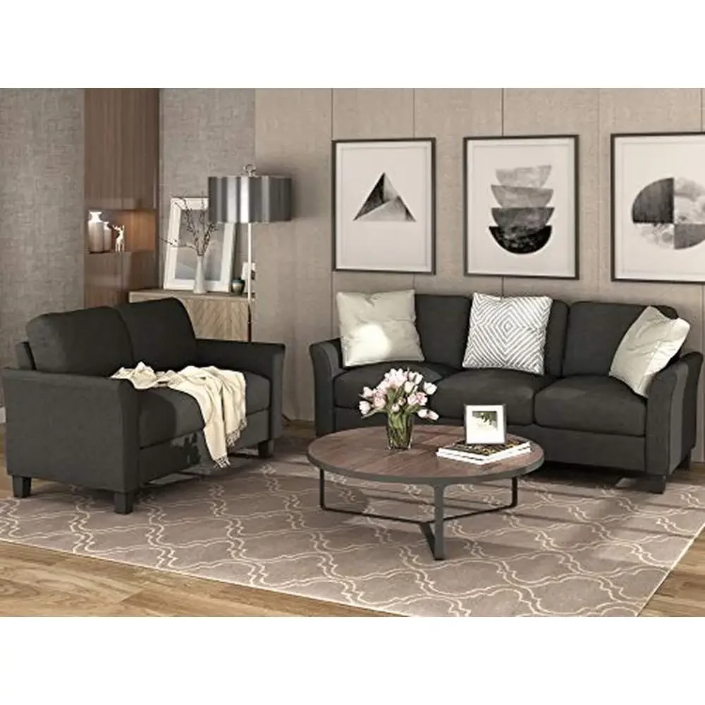 Linen Upholstered 2-Piece Living Room Furniture Set Includes 3-Seater Sofa and Loveseat Sofa
