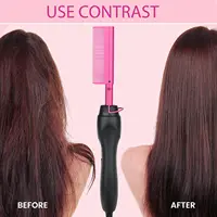 Electric Pink Hot Comb Professional Fast Heating Styling Comb Hair Straightener Portable Anti-Scald Straightening Press Comb 1