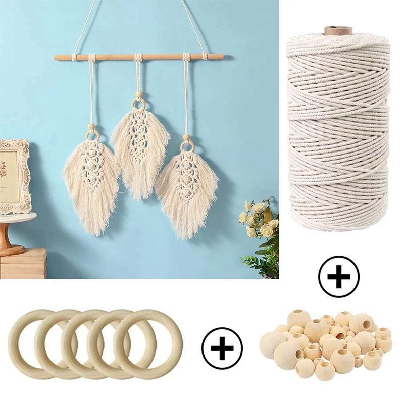 초보자용 DIY 마크라메 키트, 코튼 코드 나무 반지 키트, 마크라메 용품, 마크라메 식물 행어 벽걸이에 최적