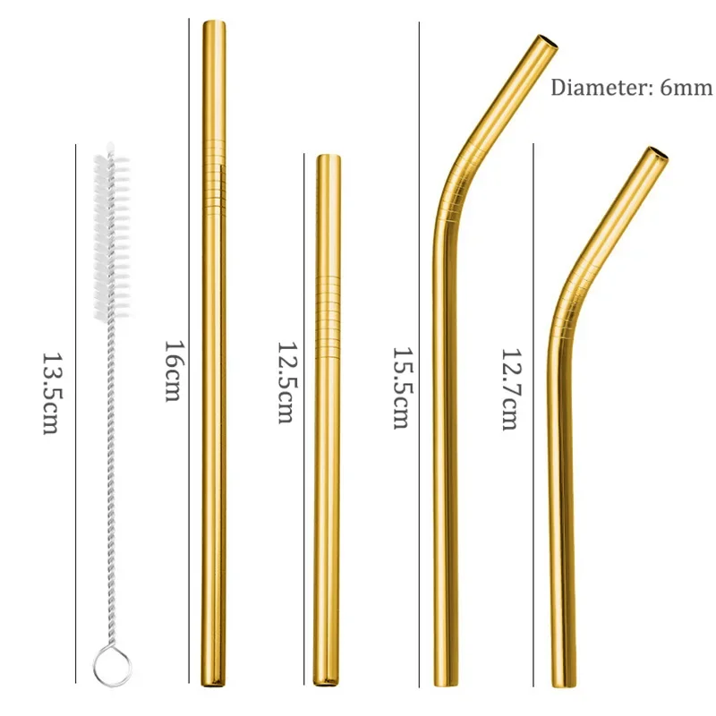 Reusable Stainless Steel Straw Cocktail Drinking Straw with Cleaning Brush 12.5-16cm drinking straws metal straw set