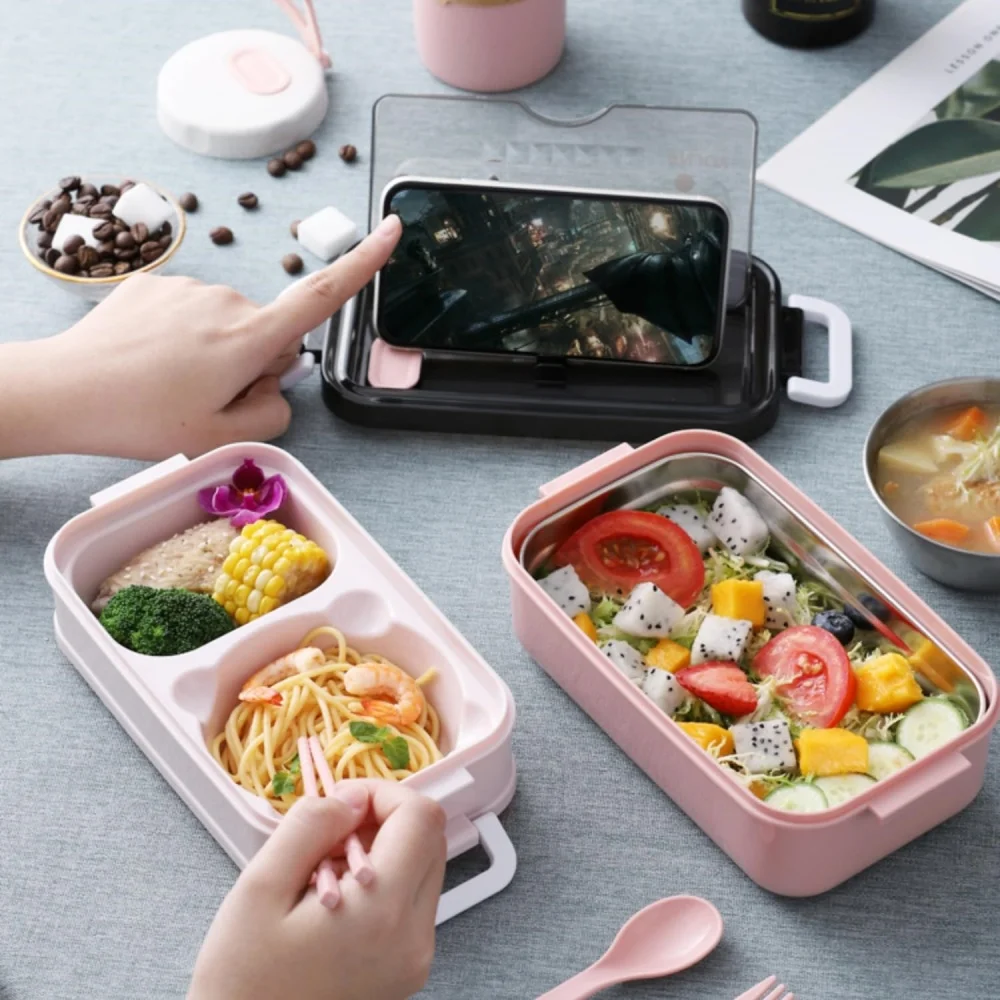 Double-Layer Portable Lunch Box Set with Utensils