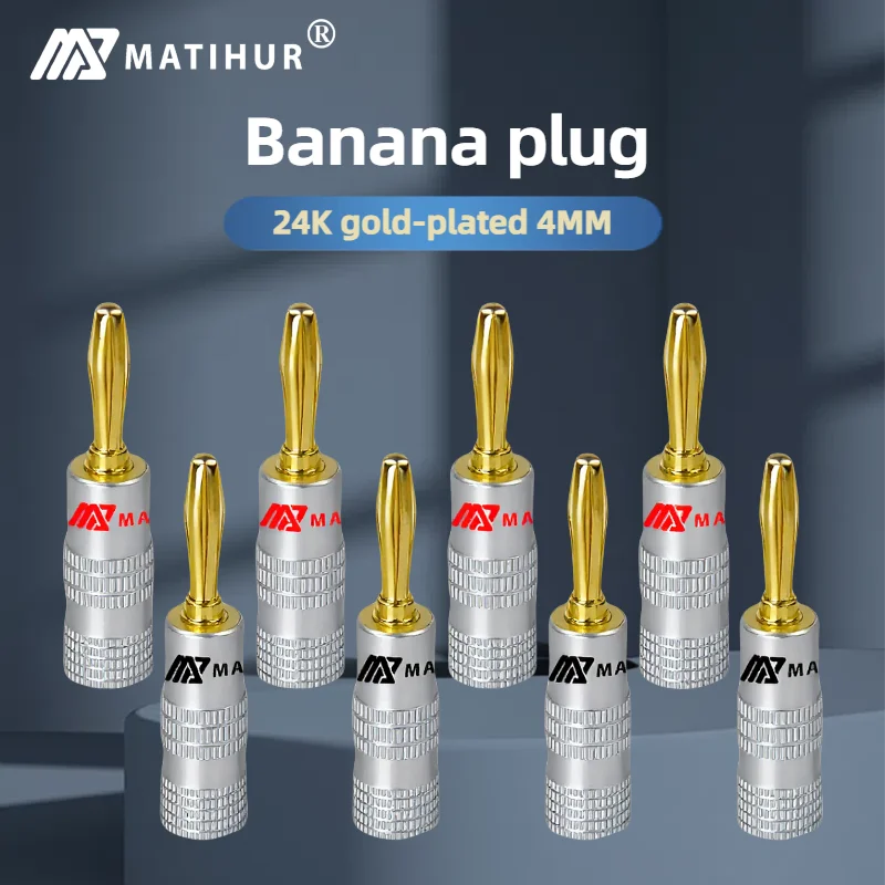 Premium 24K Gold-Plated Banana Connectors with Screw Lock (8-Pack)