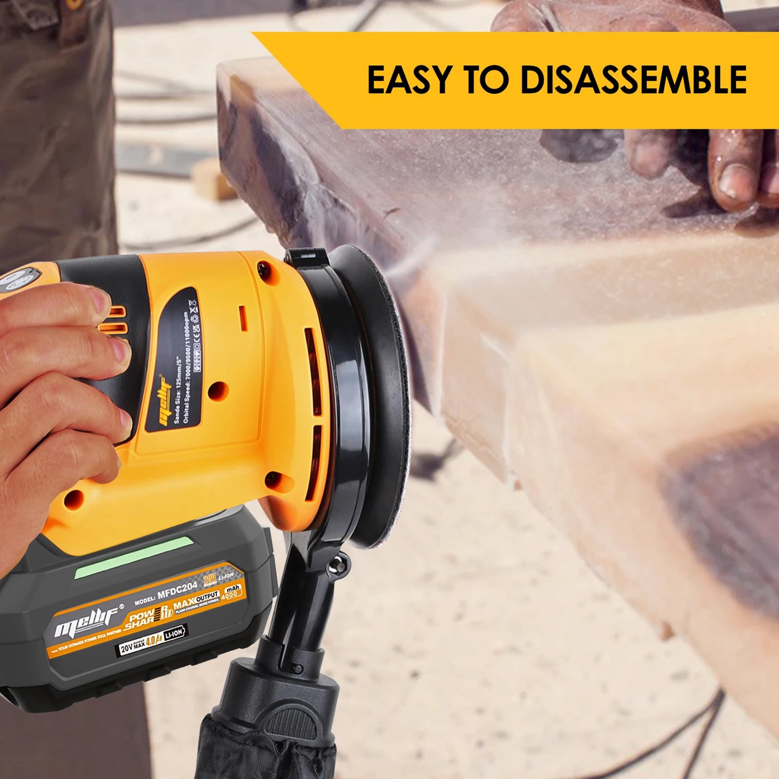 Cordless Orbital Sander Compatible with Dewalt 18V 20V Battery Electric Polisher Wood Metal Polishing Sanding Machine(Tool only) 4