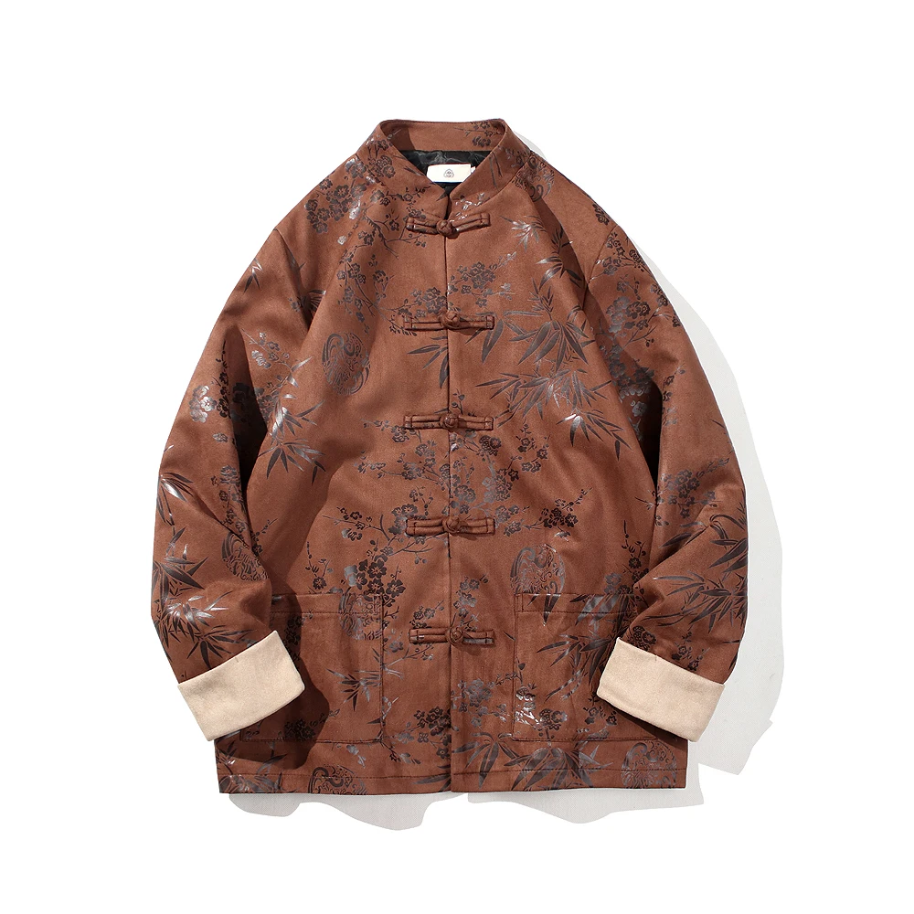 Autumn Jackets for Men Deerskin Velvet Chinese Style Retro Disc Buckle Jackets Man Tang Suit Hanfu Coat Traditional Clothing 5