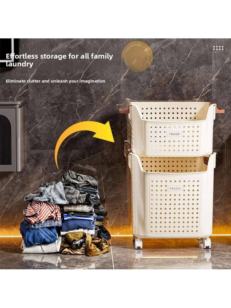 Double Layer Large Capaci Plastic Laundry Basket Toy Buet Batoom Storage Caddy with Wheels Dir Clothes Hamper